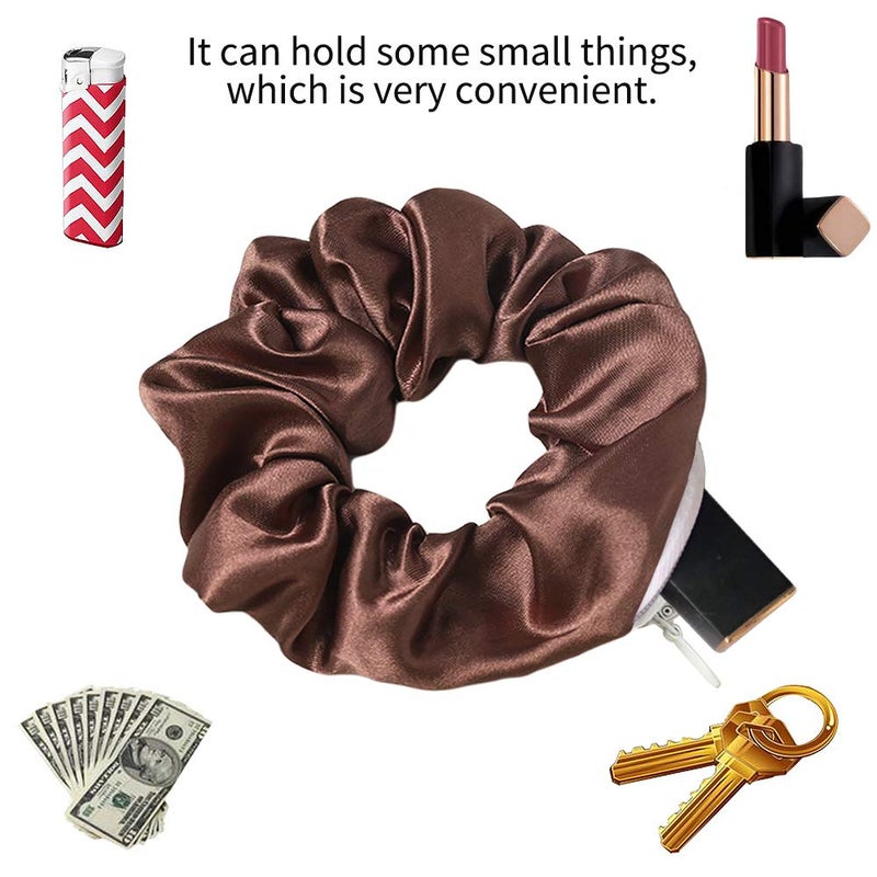 DINPREY Women's Premium Silk Scrunchies with Zipper Pouch, 9 Pcs Hair Ties Ropes, Secret Zipper Hidden Pocket Scrunchies, Tie Soft Stash Hair Elastic Ties for Vsco Girl Stuff - Image 2